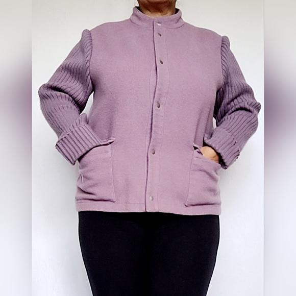 Harve Benard by Benard Holtzman Women's Wool Jacket Snap Knit Sleeve Lavender 16 - Picture 10 of 16